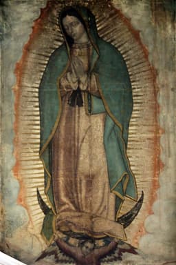 The image of Our Lady of Guadalupe on the tilma of Juan Diego, the venerated cloak preserved at the Basilica of Guadalupe in Mexico City