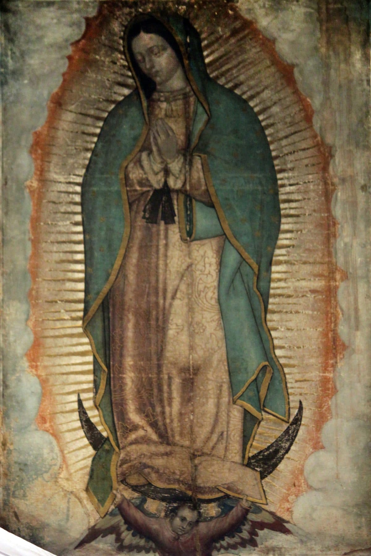 The image of Our Lady of Guadalupe on the tilma of Juan Diego, the venerated cloak preserved at the Basilica of Guadalupe in Mexico City
