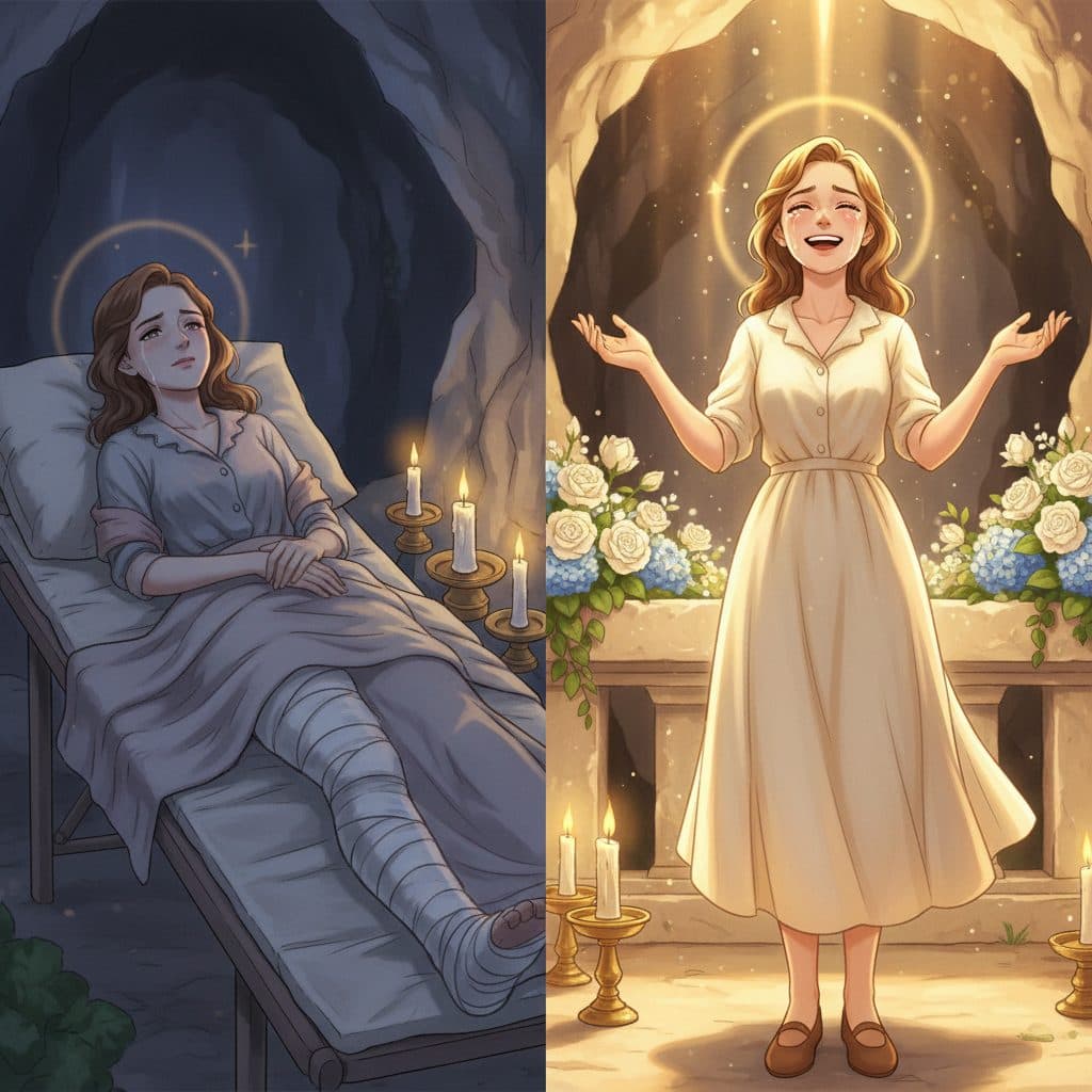 AI-generated dramatized reenactment — Elisa Aloi: Ten Years of Bone Tuberculosis Healed at Lourdes