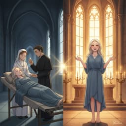 AI-generated dramatized reenactment — Jeanne Fretel: Eleven-Year Tubercular Peritonitis Resolved at Eucharistic Procession