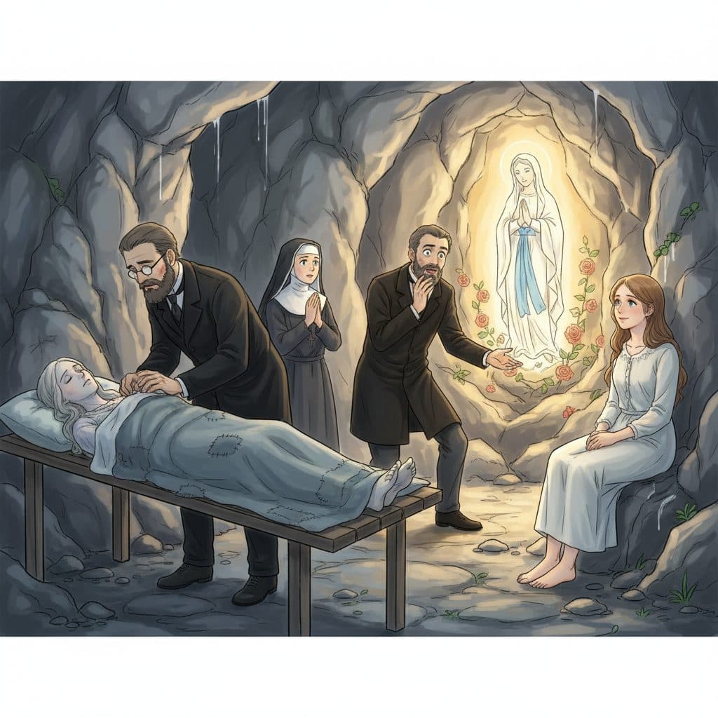 AI-generated dramatized reenactment — Marie Bailly: Tuberculous Peritonitis Vanishes Before a Nobel Laureate