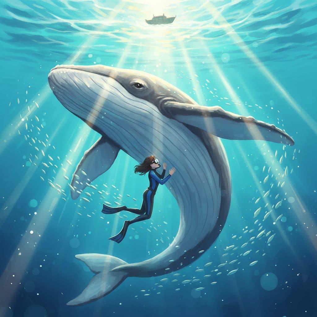 AI-generated dramatized reenactment — Nan Hauser — Ten Minutes Under a Humpback's Fin (2017)