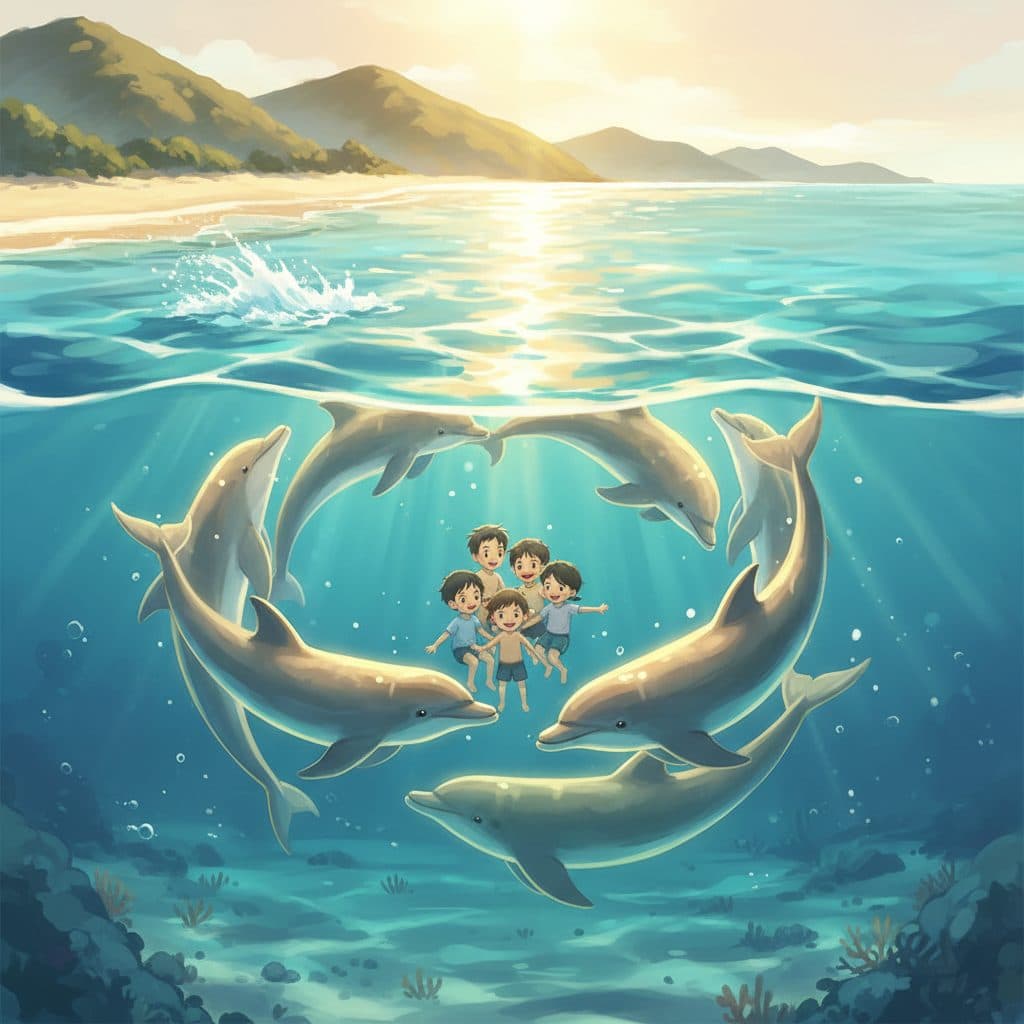 AI-generated dramatized reenactment — Rob Howes and the Dolphins at Ocean Beach (2004)